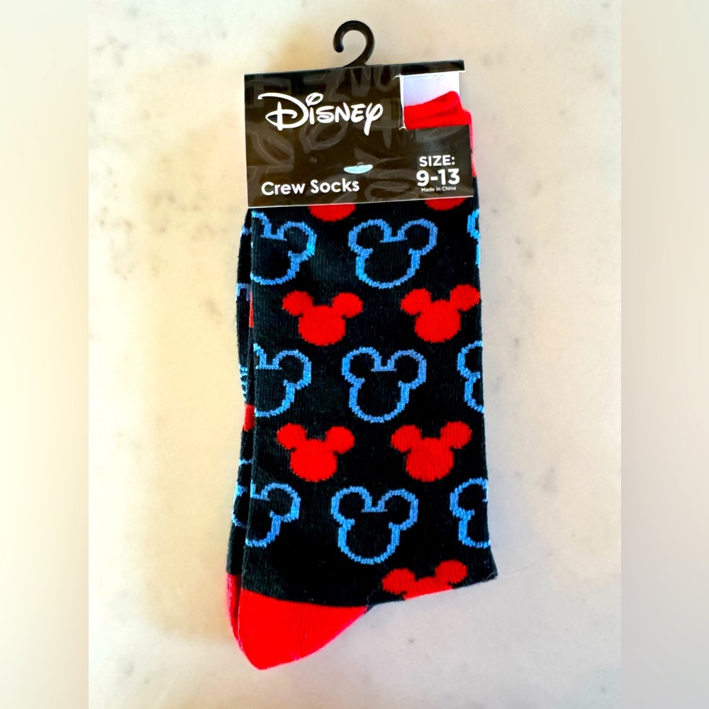 Disney Mickey Mouse crew socks red blue and black adult unisex 9-13, NWT